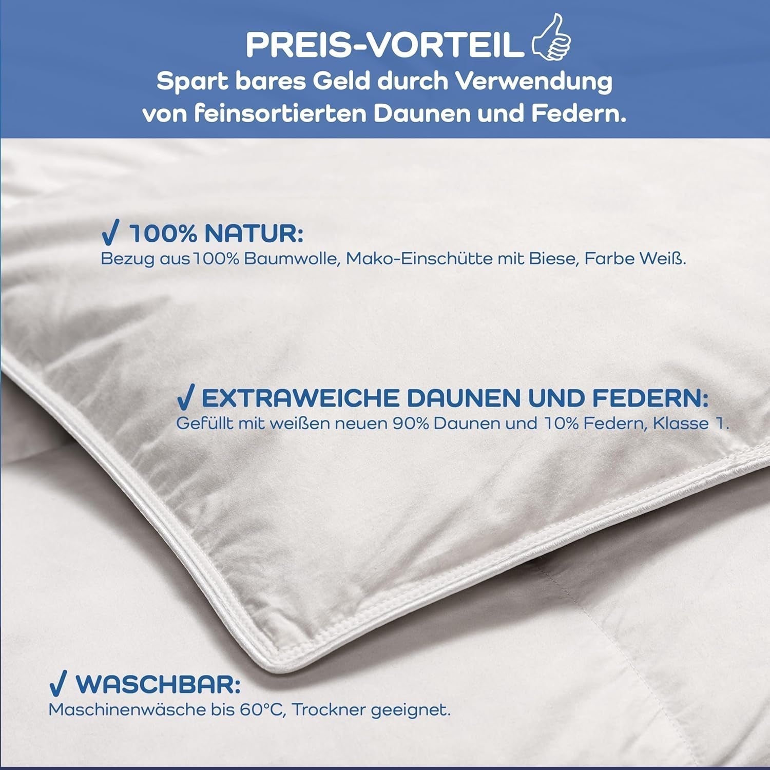 Trapunta comfort, (90 piumini / 10 piume), bianca, 155 X 220 Cm Trapunte e trapunte Naty Shop