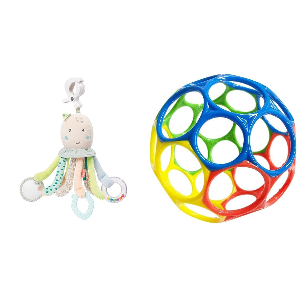 Fehn Giocattolo attività Polpo - Giocattolo per abilità motorie per bambini per passeggini e partenze brillanti, Oball, Giocattolo a sonagli con palline per camminare, Giocattolo interattivo per bambini Bebe Toys Naty Shop Pacchetto giocattoli attività Polpo