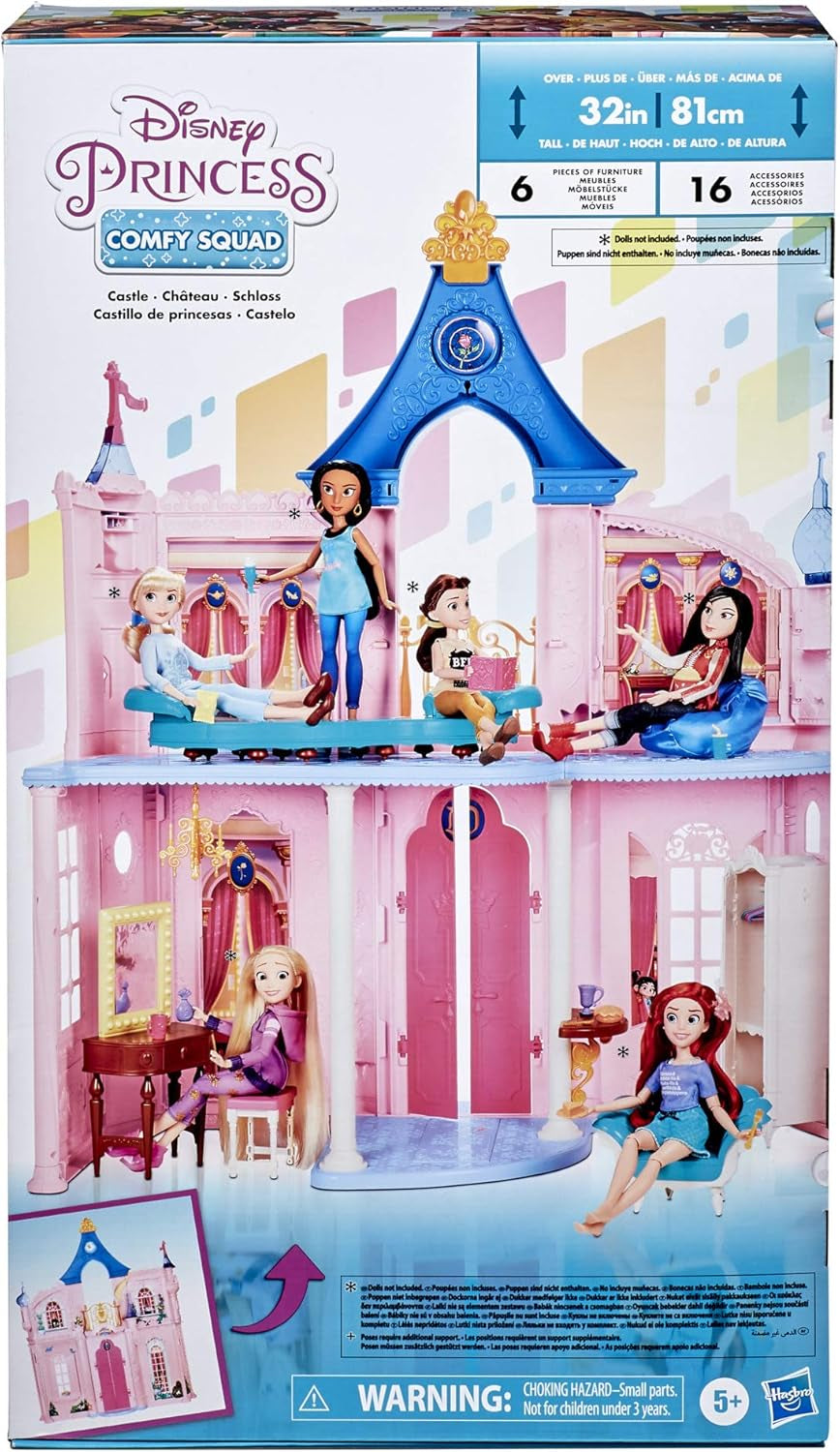 Disney Princess Castle Comfy Squad Casa delle bambole con 6 mobili e 16 accessori Giocattolo per bambine di 5 anni Case delle bambole Naty Shop