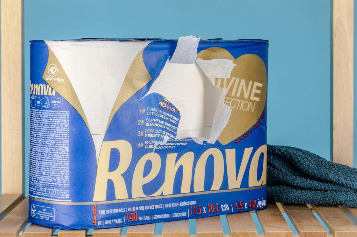 Carta igienica Renova Renova Divine Perfection, 42 rotoli, carta igienica Premium, 4 veli, ultra morbida, extra resistente, spessa, morbida e assorbente, carta certificata FSC, 4400G