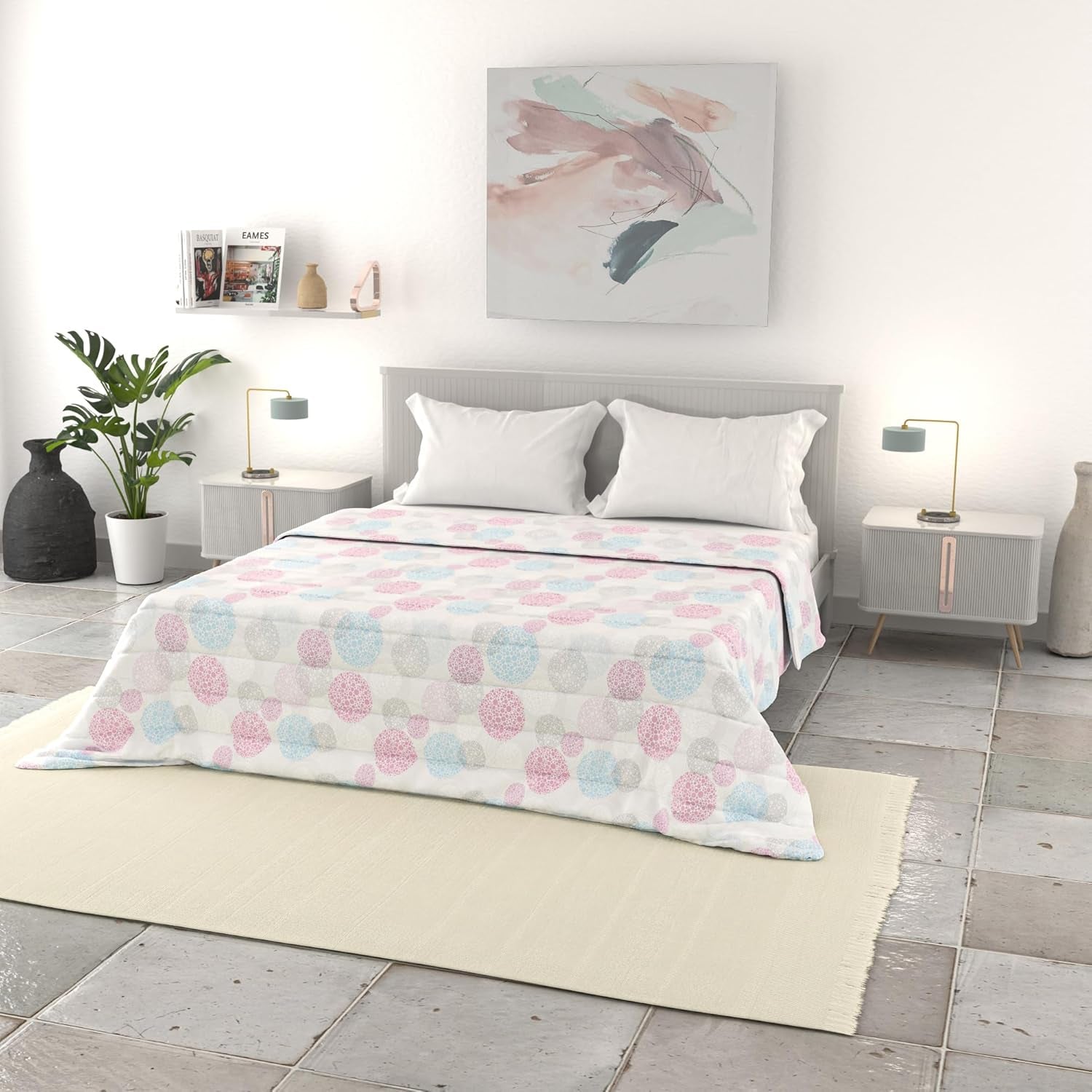 Biancheria da letto italiana basic trapunta estiva, microfibra stampata, 250X240Cm, copriletti e trapunte a cerchio Naty Shop Molecule 250X240Cm