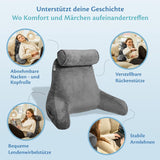 Ella Cuscino da Lettura per Letto e Divano con Rullo per Collo Rimovibile - Cuscino per la Schiena per Letto - Cuscino da Lettura in Memory Foam con Braccioli, Ideale per Leggere, Guardare la TV, Rilassarsi o come Supporto per la Schiena - Grigio