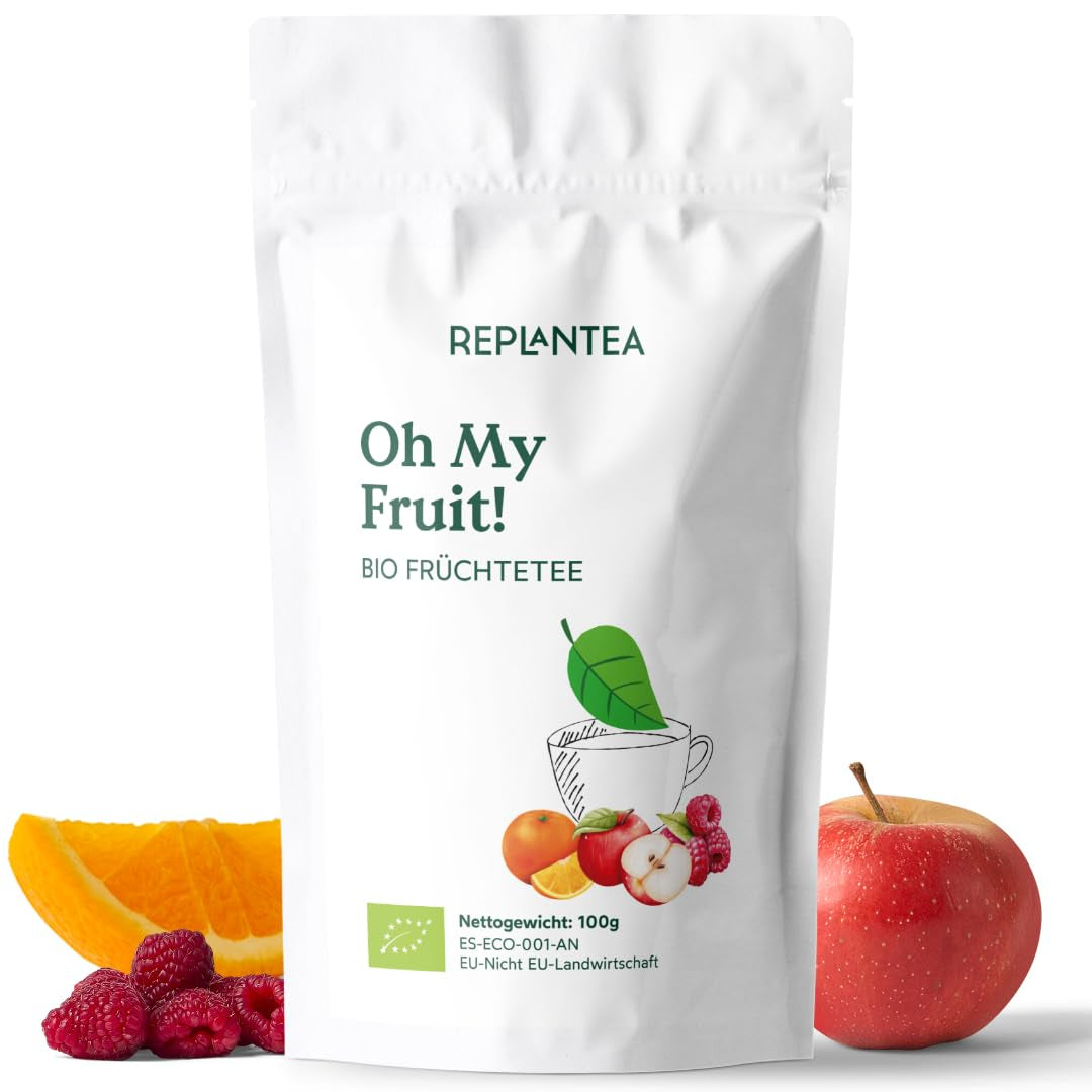 Oh My Fruit Tè alla frutta BIO 100 g (50 tazze) | Tè sfuso alla frutta con mele, ibisco, lamponi, arance e foglie di stevia REPLANTEA