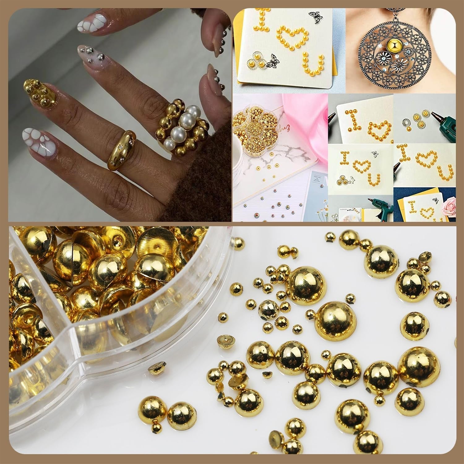 GZMAYUEN 920 pezzi perle per unghie con retro piatto oro argento per unghie, perle per unghie beige bianco Halbrunde, piccole perle con retro piatto Halbrunde per decorazioni per nail art fai da te