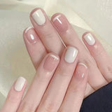 24 pezzi French Press su unghie corte Bara Unghie artificiali Rosa corallo Ombre Unghie adesive Set di unghie ballerina Punte per unghie acriliche Donna Primavera Estate Accessori per unghie
