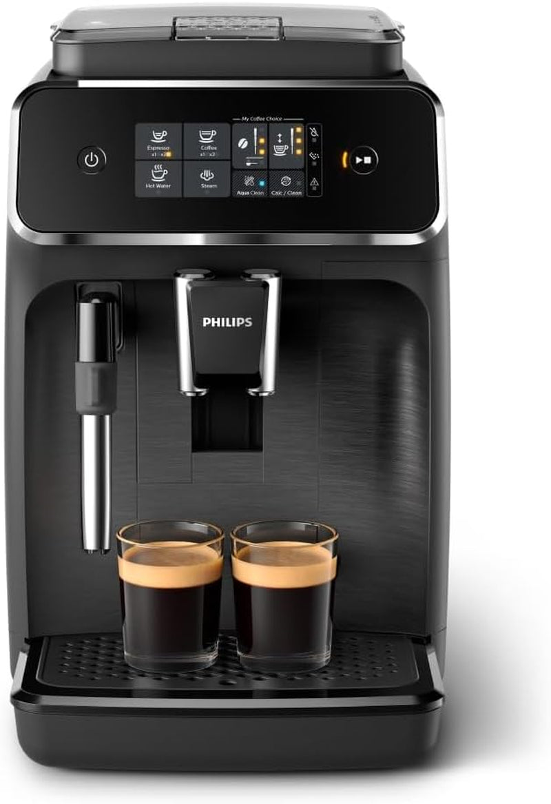 Macchina per caffè espresso automatica PHILIPS serie 2200 - 2 specialità di caffè, display touch, pannarello classico, macinacaffè in ceramica, nero opaco (EP2220/10)