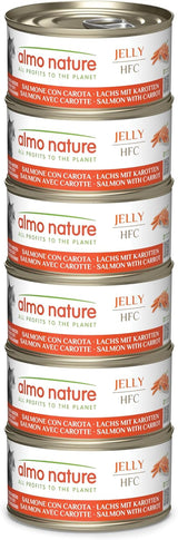 Almo Nature HFC Jelly - Alimento umido per gatti adulti - Salmone e Carote - Qualità Human, Senza Glutine - 6 x 70g
