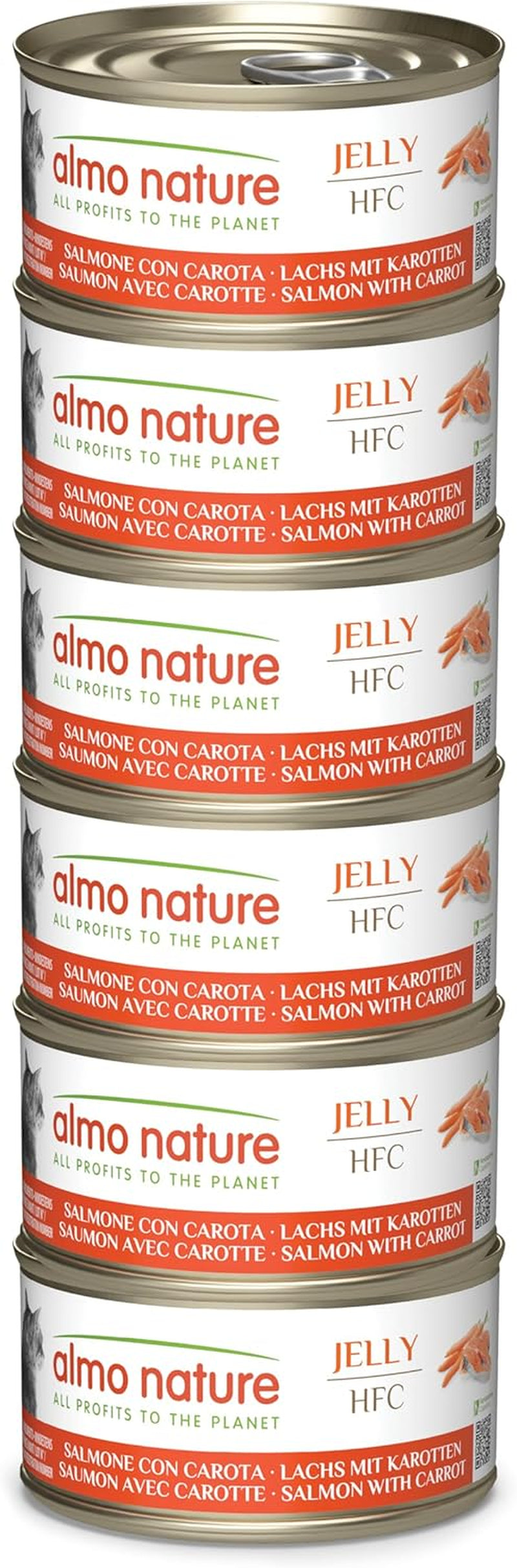 Almo Nature HFC Jelly - Alimento umido per gatti adulti - Salmone e Carote - Qualità Human, Senza Glutine - 6 x 70g