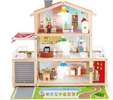 E3405 - Casa delle bambole, Casa delle bambole con accessori, in legno e E3475 - Accessori per casa delle bambole, Auto familiare