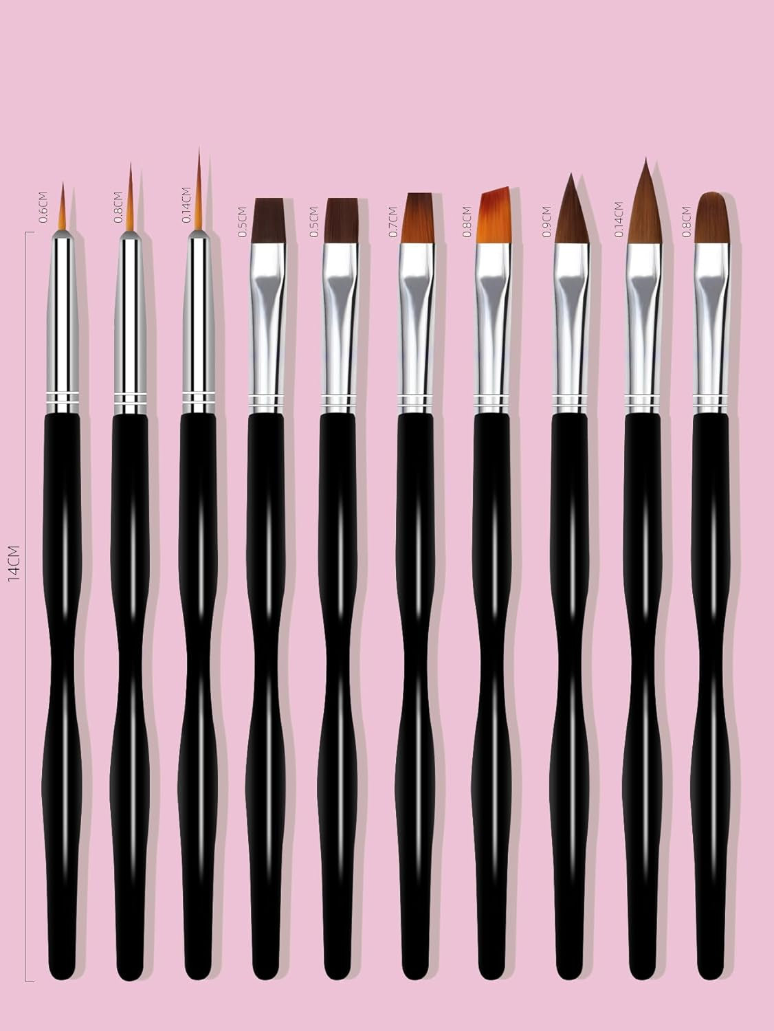 Set di spilli per nail art, 10 pezzi Nageldesign Malerei Pinsel, Pinsel professionali per nail art, Nail Fine Liner Pinsel, Schwarz