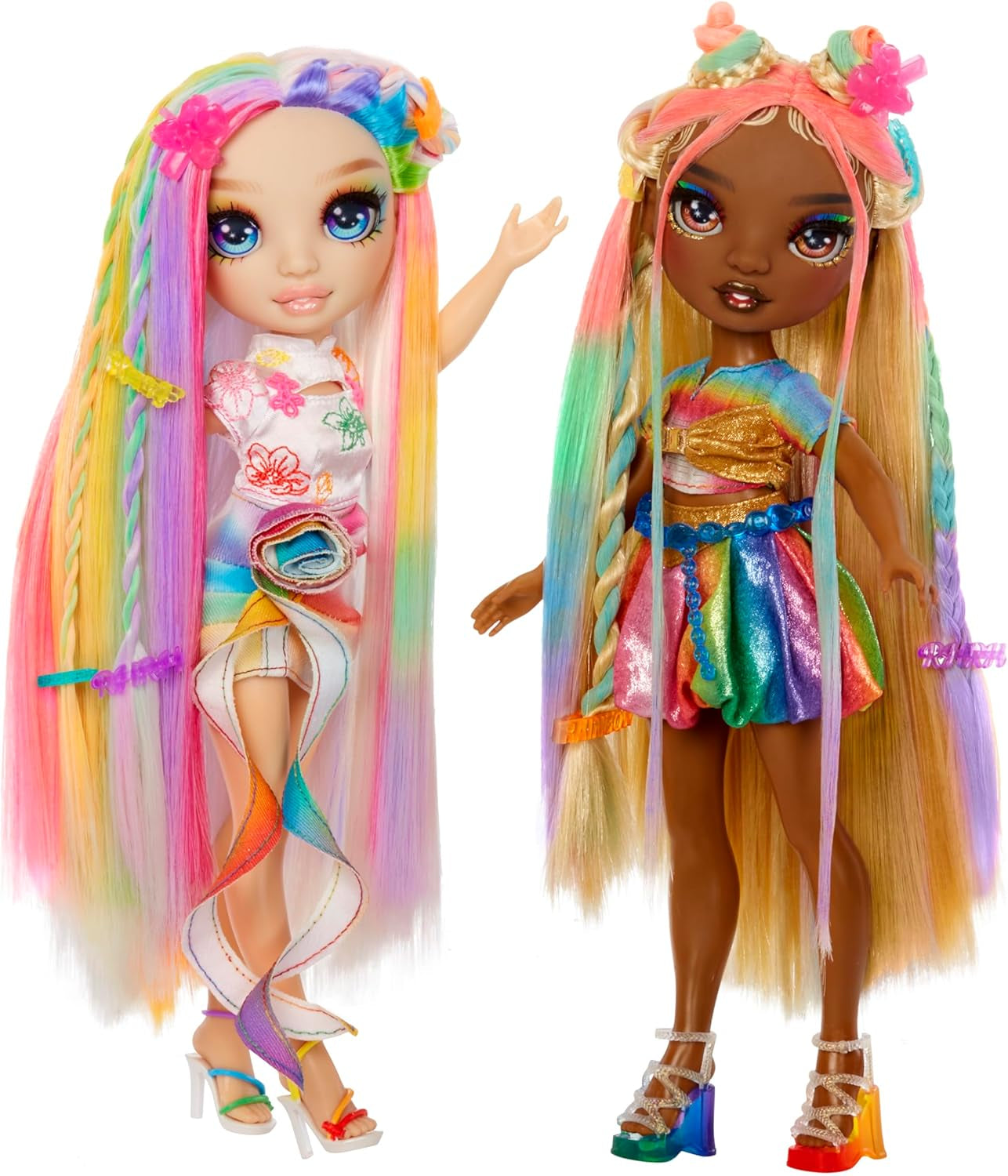 Bambola con gesso e styling per capelli alti arcobaleno - Meline - Bambola con gesso per capelli lavabile arcobaleno e oro da 28 cm, colora, acconcia, gioca, risciacqua e ripeti, per bambini dai 4 ai 12 anni