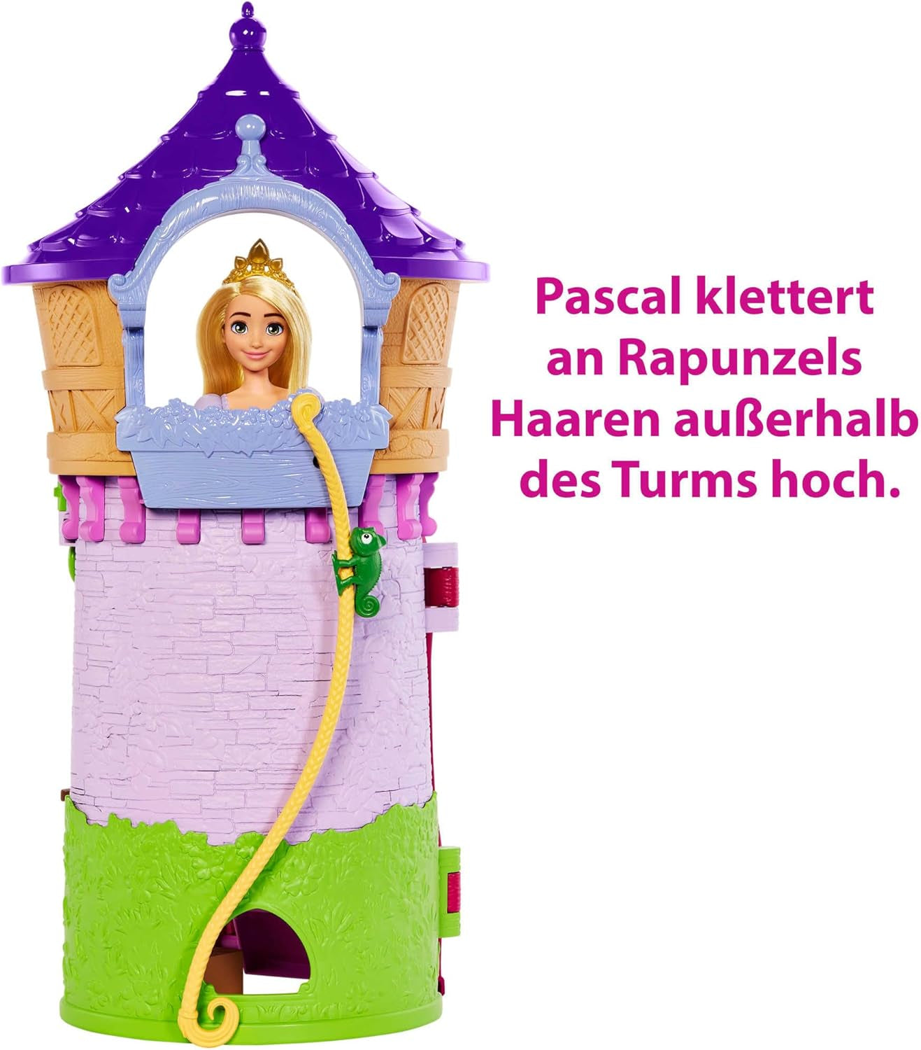 Disney Princess HMV99 - Rapunzel bambola mobile e torre giochi con divertimento a tutto tondo, 6 aree gioco e 15 accessori, ispirata al film Disney, giocattoli per bambole di 3 anni Naty Shop Dolls