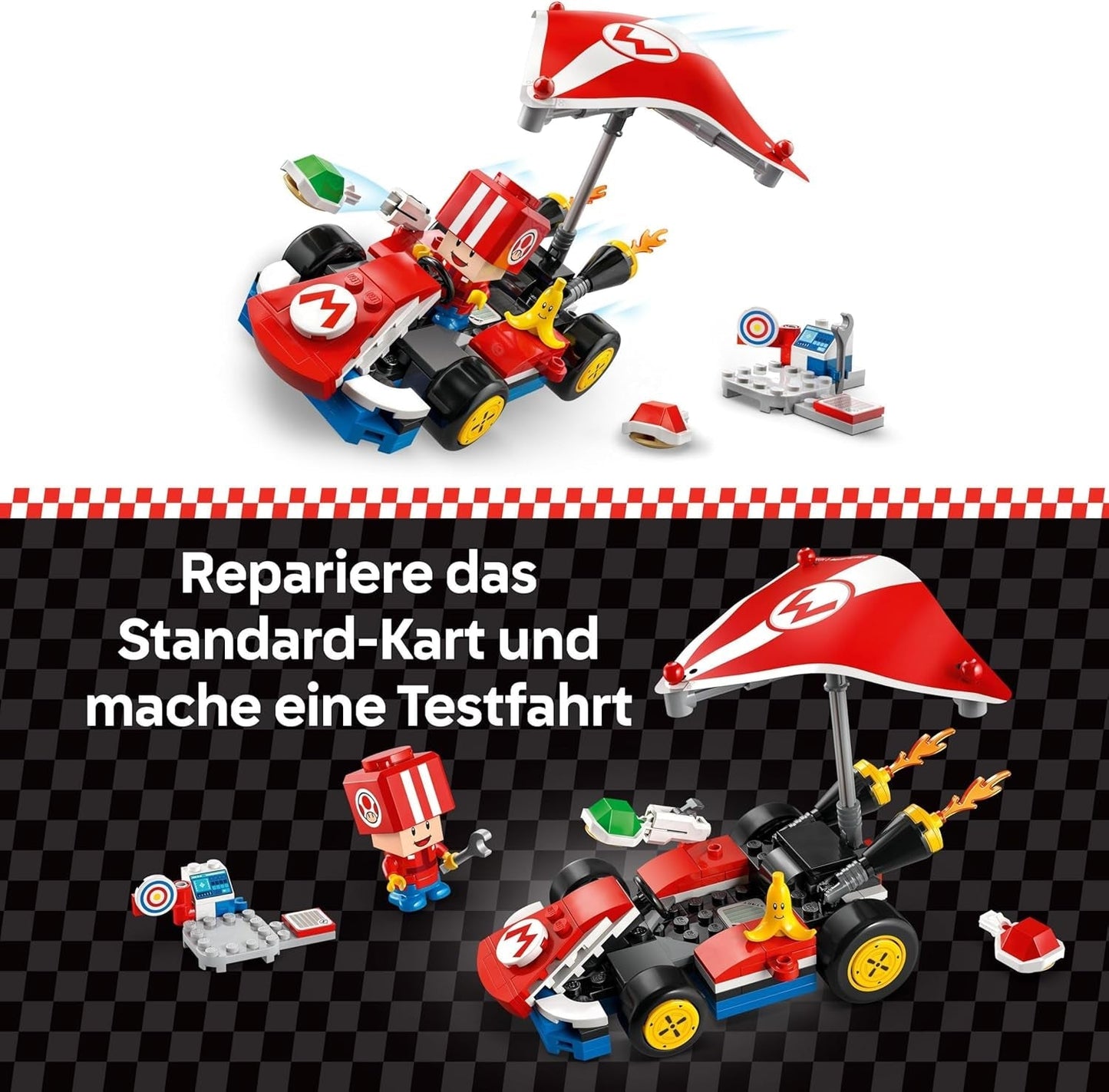 LEGO Super Mario: Mario Kart - Kart standard, collezione Nintendo, regalo per bambini, consente a ragazzi, ragazze e giocatori dai 7 anni in su di giocare in modo indipendente, giocattolo avventuroso con personaggio di Toad 72032 Set da costruzione Besuche den LEGO-Store