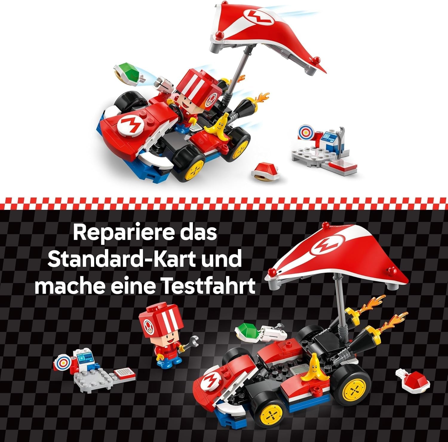 LEGO Super Mario: Mario Kart - Kart standard, collezione Nintendo, regalo per bambini, consente a ragazzi, ragazze e giocatori dai 7 anni in su di giocare in modo indipendente, giocattolo avventuroso con personaggio di Toad 72032 Set da costruzione Besuche den LEGO-Store