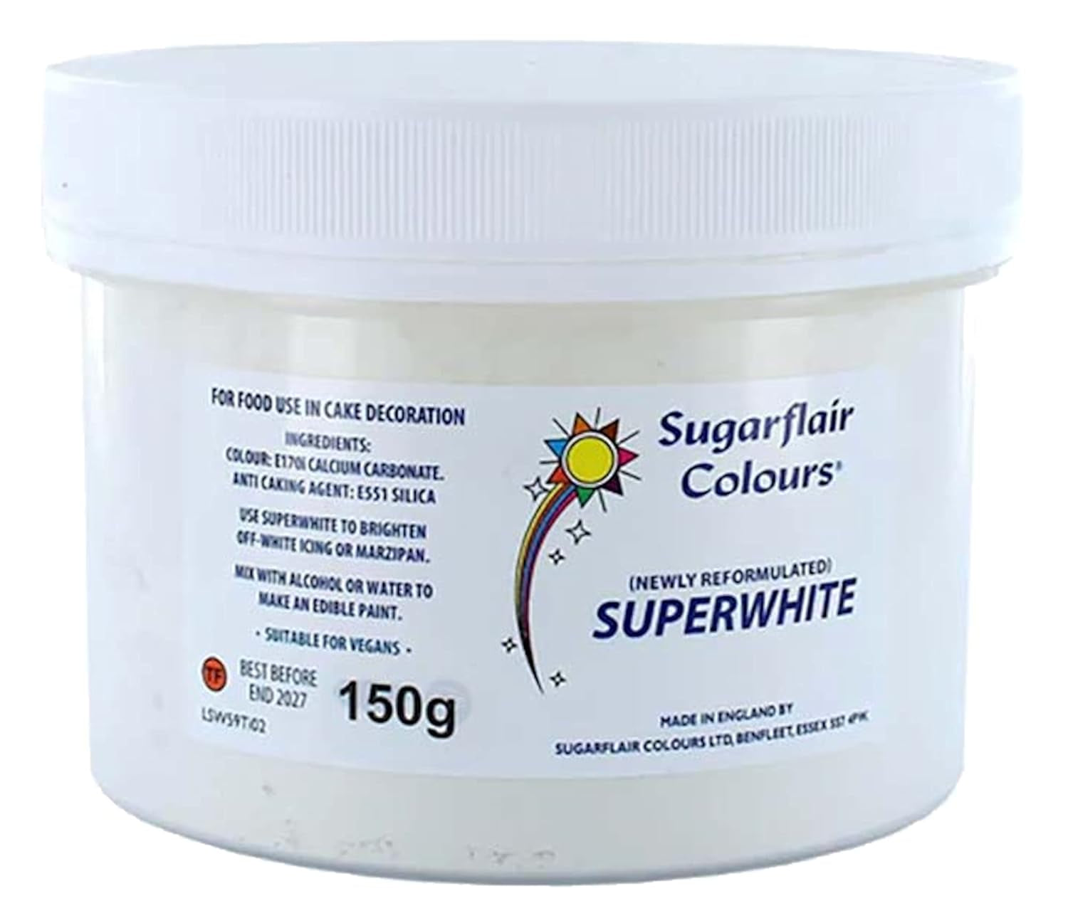 Candeggina per glassa Superwhite Sugarflair, candeggina per glassa reale, colorante alimentare commestibile extra bianco - 150 g