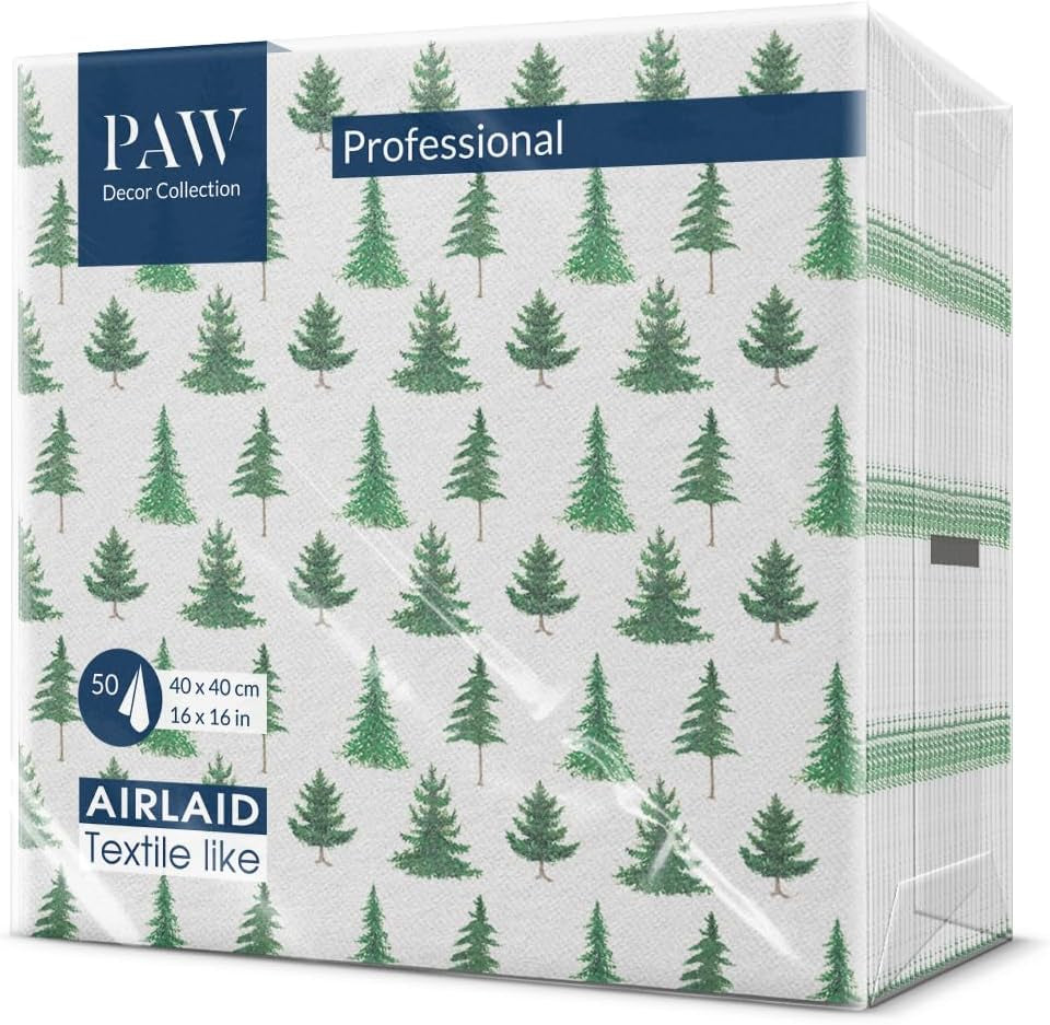 PAW - Tovaglioli Airlaid (40 X 40 Cm) I 50 Pezzi I Perfetto per Natale, Inverno, Vacanze I Decorazioni per la tavola della Vigilia di Natale I Tovaglioli Simil Tessuto Airlaid Rami Invernali I Rami Invernali