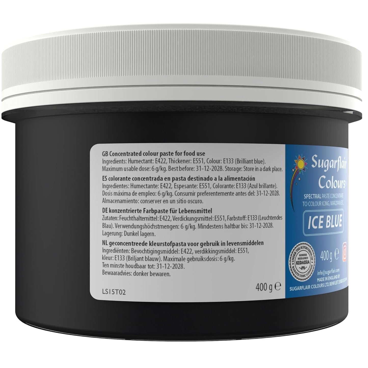 Colorante alimentare per pasta Ice Blue Sugarflair, colorante alimentare per fondente e marzapane, pasta concentrata spettrale - 400 g