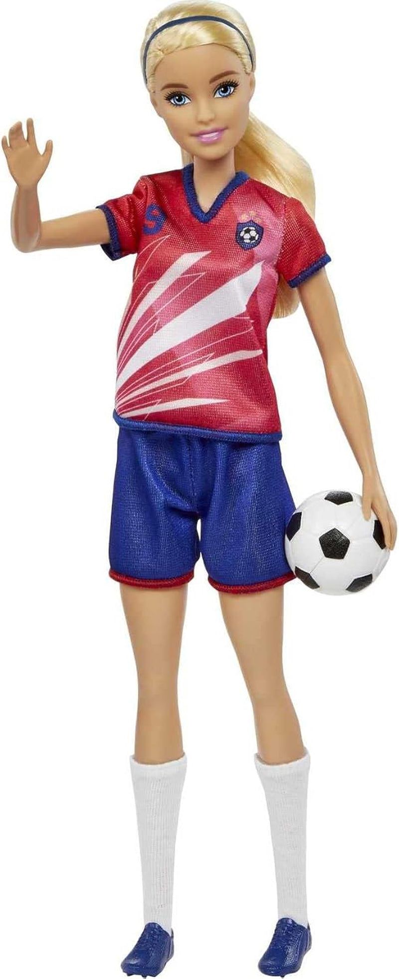 Serie Barbie You Can Be Anything, Calciatrice, Calciatrice dai capelli biondi, Maglia rossa e blu, Palla, Accessori, Bambola inclusa, Regalo per 3 anni e oltre, HCN17