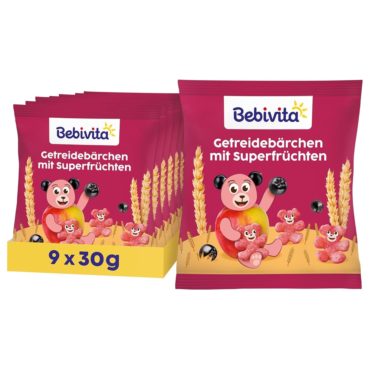 Orsetti di cereali con superfrutti (9 x 30g) – snack per bambini a partire da 1 anno, dolcificati solo con frutta, divertimento ideale per tutta la famiglia