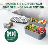 Portapranzo Umami per Adulti, Bento Box impilabile con 4 posate e scomparti, Portapranzo per adulti, Contenitore per insalata da asporto, Portapranzo da picnic/ufficio, Grigio antracite, Scatole per alimenti da 1500 ml Naty Shop