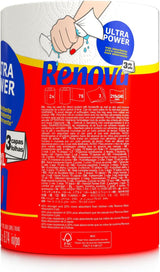 Rotoli da cucina Renova Renova Ultrapower | 24 rotoli XXL = 60 rotoli standard | 3 strati ultra assorbenti e di massima resistenza | Carta certificata Fsc