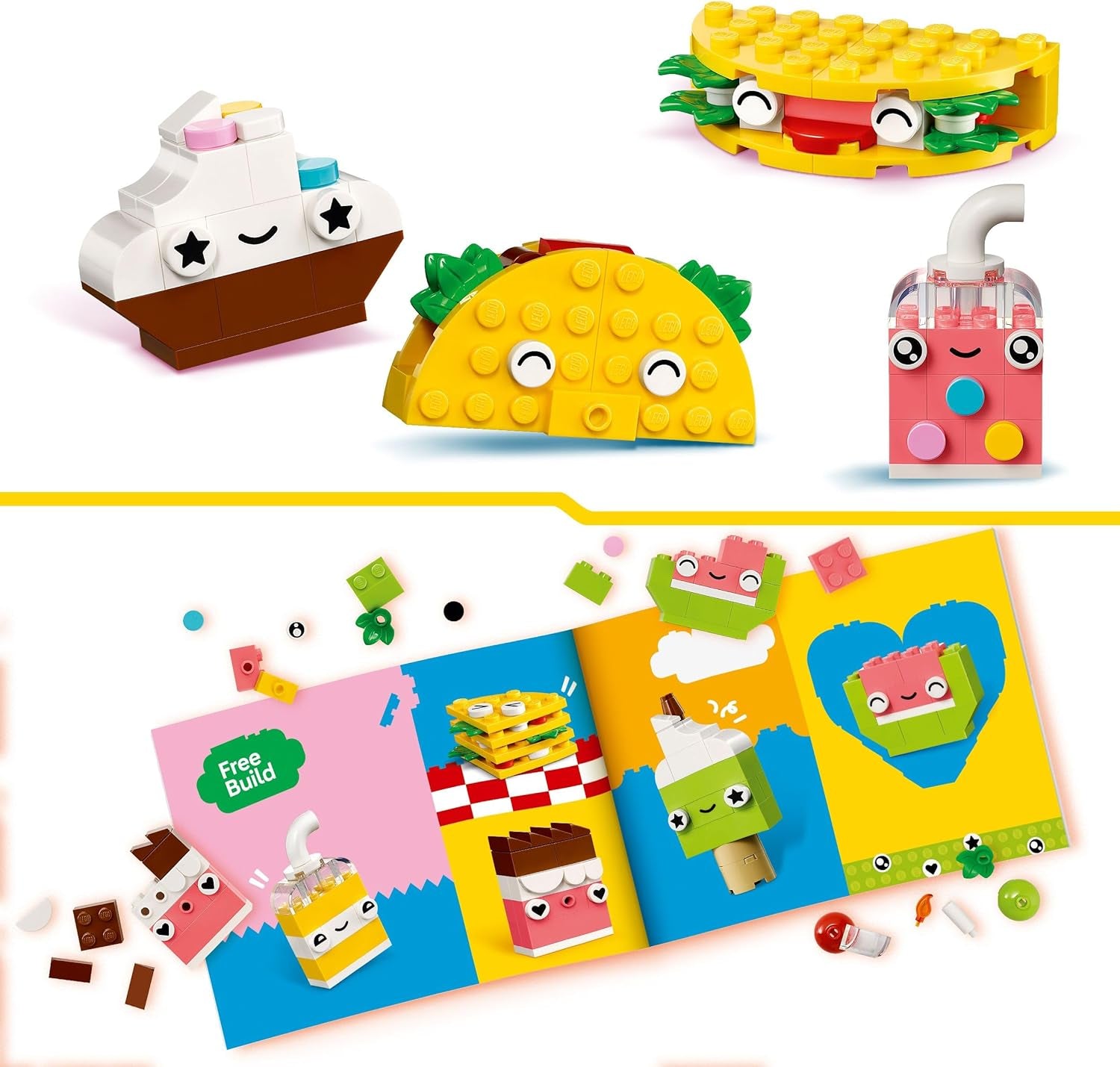 Divertimento creativo per costruire uno snack LEGO Classic, giocattolo alimentare per giochi di ruolo fantasiosi, set da costruzione per ragazzi e ragazze di 4 anni, cupcake, avocado, ghiacciolo e taco 11039 Set da costruzione Besuche den LEGO-Store