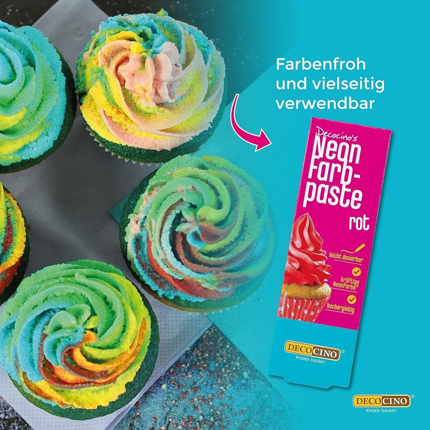Decocino Neon Pasta Alimentare Rosso - Colorante alimentare ad alto dosaggio - Per colorare torte, muffin, cupcakes - Insapore