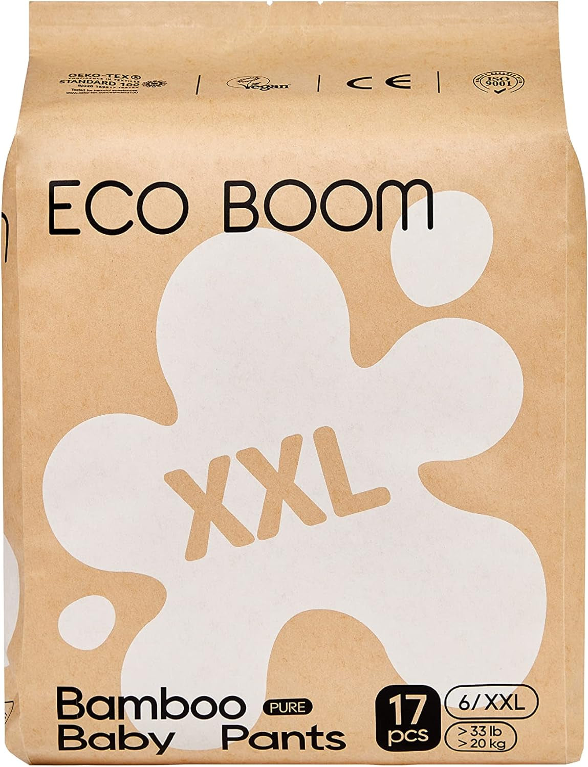 Pannolini per neonati in bambù ECO BOOM - Taglia 6 (20 kg), Pannolini pull-up a base vegetale (17 pezzi) - Organici di alta qualità, senza profumo, delicati sulla pelle, super assorbenti