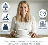 Set di stoviglie in porcellana cristallo da 48 pezzi VINCITORE DEL TEST Set di stoviglie in porcellana trasparente Ciotole e piatti Servizio da tavola per 12 set di stoviglie Pure Living in bianco