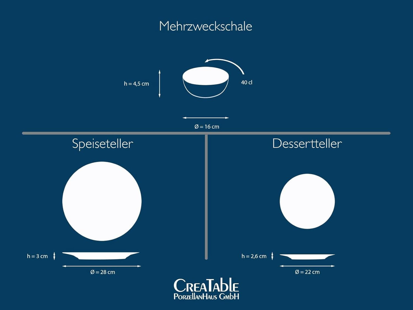 CreaTable, 23714, serie Uno Athena, set di stoviglie da 12 pezzi per 4 persone, set di piatti in porcellana, lavabile in lavastoviglie e adatto al microonde, prodotto in Portogallo