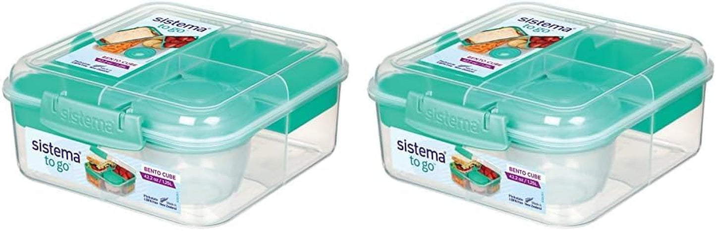 Sistema portapranzo Bento Box TO GO con scomparti | Lunch box da 1,25 L con contenitore yogurt/frutta | per bambini e adulti l | Verde Menta Senza BPA [21685-8T], Verde Menta Naty Shop Scatole per Conservazione Alimenti Verde Menta 1,25 Litri (Confezione da 2)