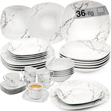 SANGER | Servizio Piatti Combinati in Marmo Bilgola Servizio Piatti 36 Pezzi per 6 con Piatti Piani, Piatti Dessert, Piatti Suma, Ciotole Cereali, Piattini Caffè e Piattini in Porcellana, Quadrati | LA COLLEZIONE PREMIUM