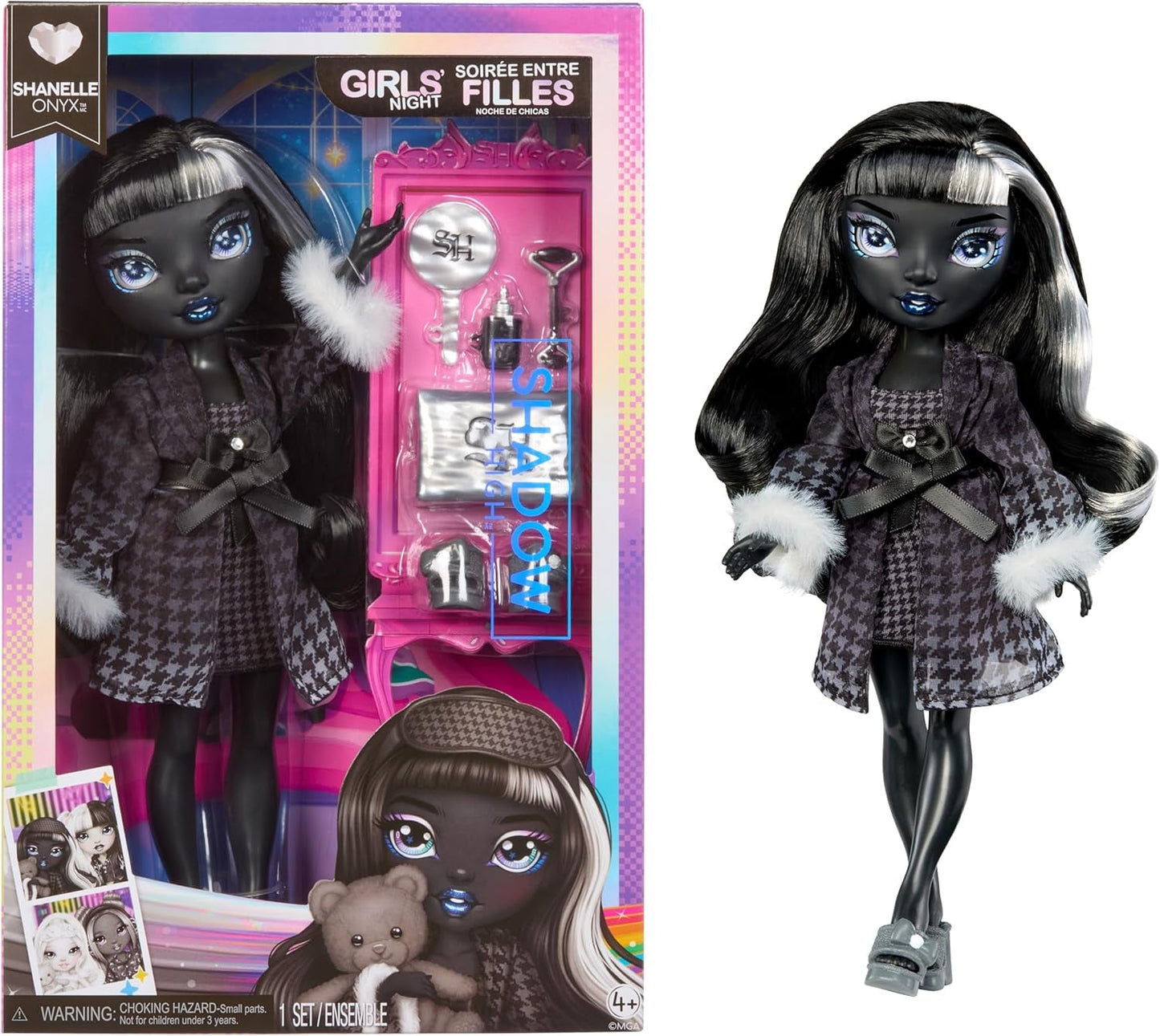 Rainbow High Shadow High Girl's Night - Shanelle Onyx - bambola fashion da 28 cm nei toni del grigio, capelli neri e completo con accessori e pettine - Per collezionisti e bambini dai 6 anni in su
