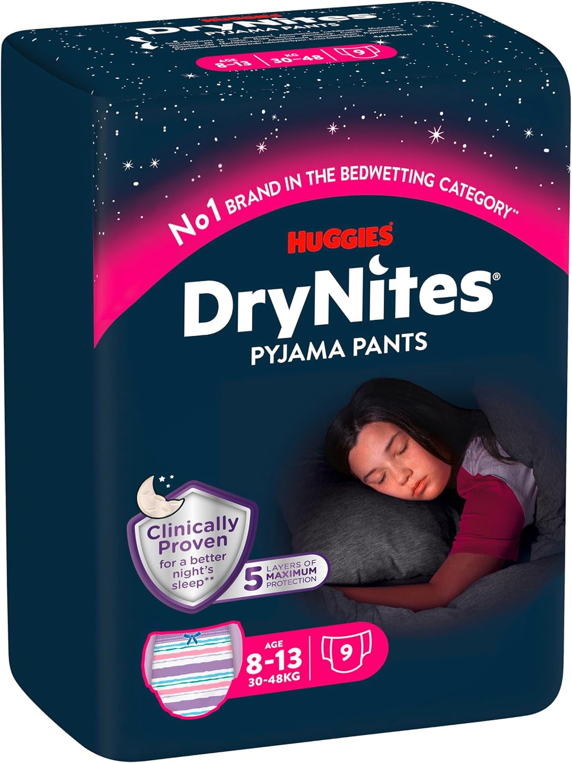 Huggies DryNites Pannolini per pipì notturna per ragazzi da 13 a circa 8-13 anni (30-48 kg) Confezione mensile Jumbo da 33 pezzi (3x11) Mutandine per pannolini XL Prodotti da bagno Vazba