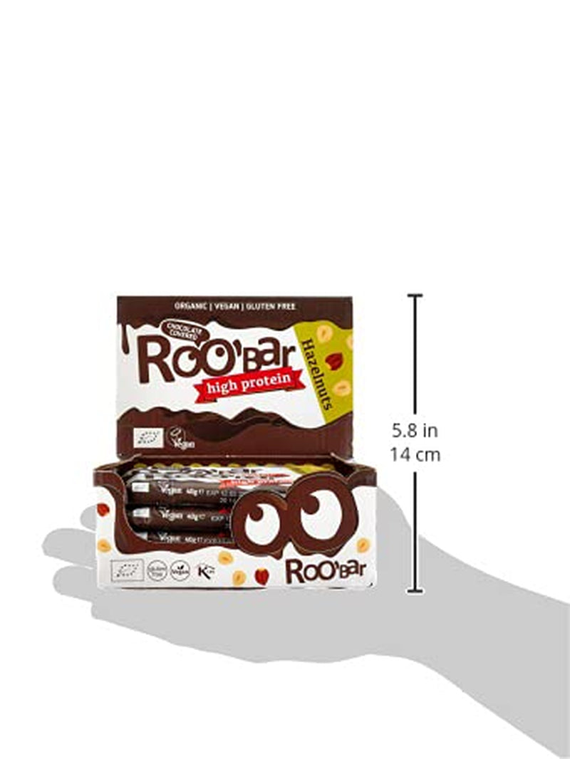 Barrette di nocciole glassate al cioccolato ad alto contenuto proteico - 100% biologiche, vegane, barrette di frutta, senza latticini, senza glutine, senza zuccheri raffinati - 16 barrette x 40g