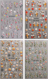JMEOWIO 3D Nagelsticker Blumen Nail Art Sticker Self-klebend Nagelaufkleber 5D Stereoscopico Herbst Blumen Dekoration Nageldesign Zubehör 4 Blatt