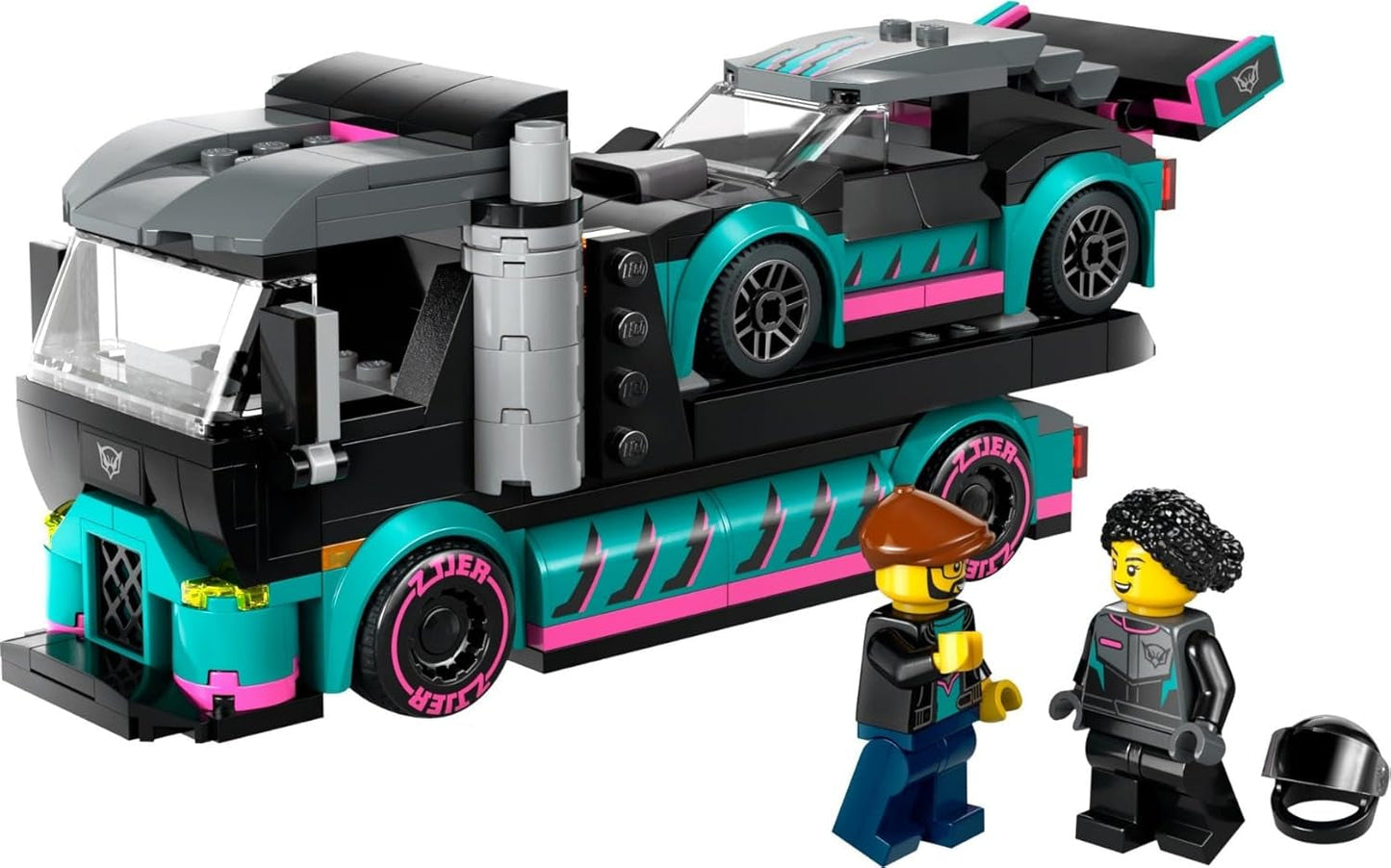 LEGO City Bisarca con auto da corsa, camion giocattolo con rampa di carico regolabile e auto da corsa, set da costruzione con 2 minifigure, pilota da corsa e camionista, per bambini dai 6 anni 60406 Set da costruzione Besuche den LEGO-Store