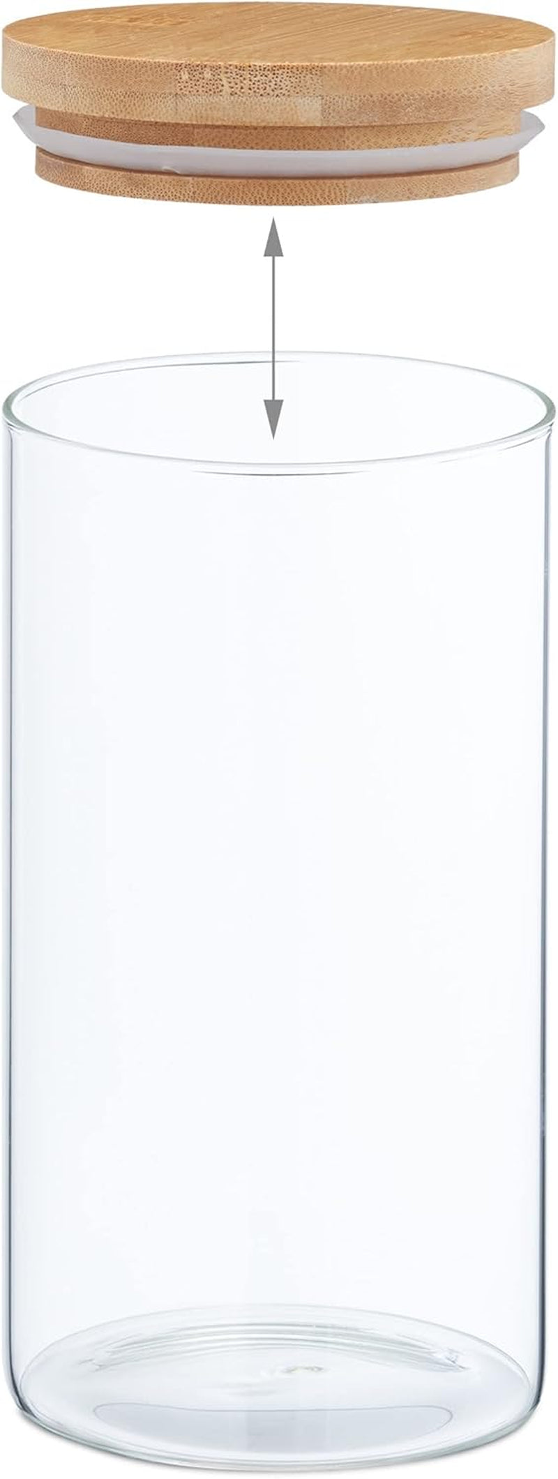 Relaxdays Barattoli con Coperchio in Bambù Set da 3 Barattoli Rotondi in Vetro 1000 ml a Tenuta Trasparente/Naturale 18x10 cm Scatole per Alimenti Naty Shop