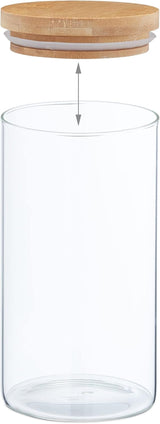Relaxdays Barattoli con Coperchio in Bambù Set da 3 Barattoli Rotondi in Vetro 1000 ml a Tenuta Trasparente/Naturale 18x10 cm Scatole per Alimenti Naty Shop