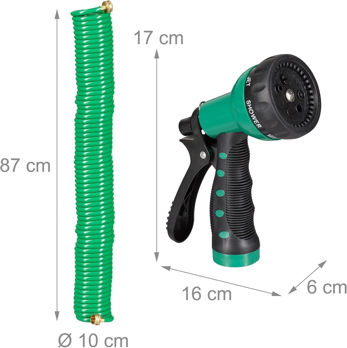 Relaxdays Tubo A Spirale Allungabile Fino A 20 Metri Tubo Flessibile da Giardino con Spruzzatore 7 Tipi di Getto Verde