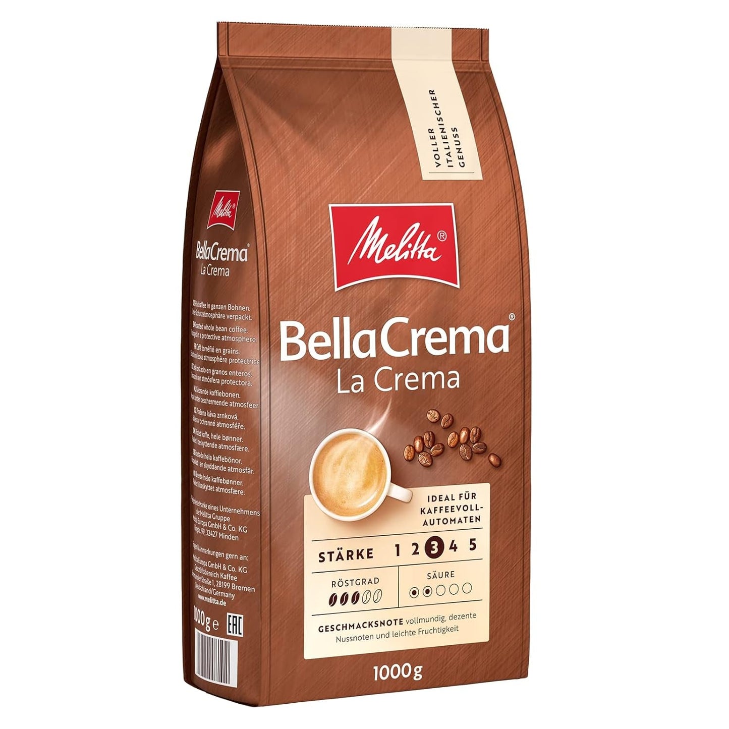 Melitta BellaCrema La Crema caffè in grani 1kg e BellaCrema Decaffeinato caffè decaffeinato in grani 1kg
