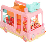 BABY nato 904763 Baby Surprise Bus - mini autobus giocattolo rosa con 2 bambole esclusive, passeggino triplo, altalena, giostra, scivolo e altalena tripla.