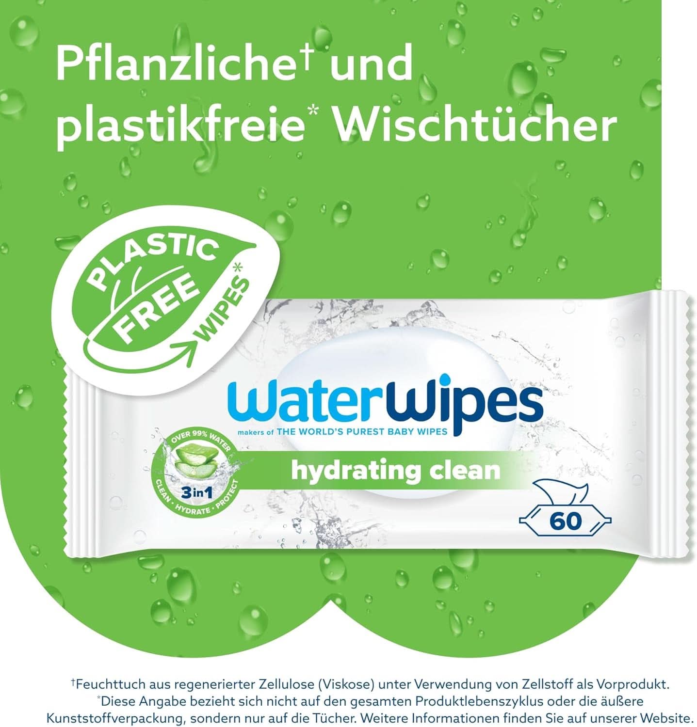 Waterwipes Salviette Idratanti e Detergenti con il 99% di Acqua ed Estratto di Aloe Vera Salviettine Umidificate Viso e Corpo Naty Shop