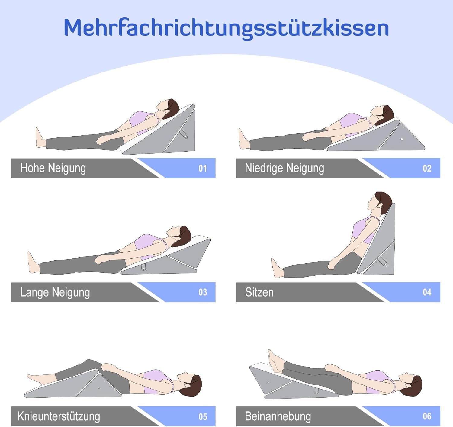 Cuscino a cuneo regolabile per BAMBINI, Cuscino da lettura in schiuma ad alta densità per letto e divano, Cuscino ergonomico per la testa a cuneo per apnea da reflusso notturno, Cuscino per le gambe/Cuscino per la schiena per il gioco e la lettura (Bianco e grigio)
