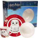Set stoviglie Harry Potter 3 pezzi, rosso, set colazione in porcellana con piatto Ø 19 cm, tazza 220 ml e ciotola 330 ml, set stoviglie