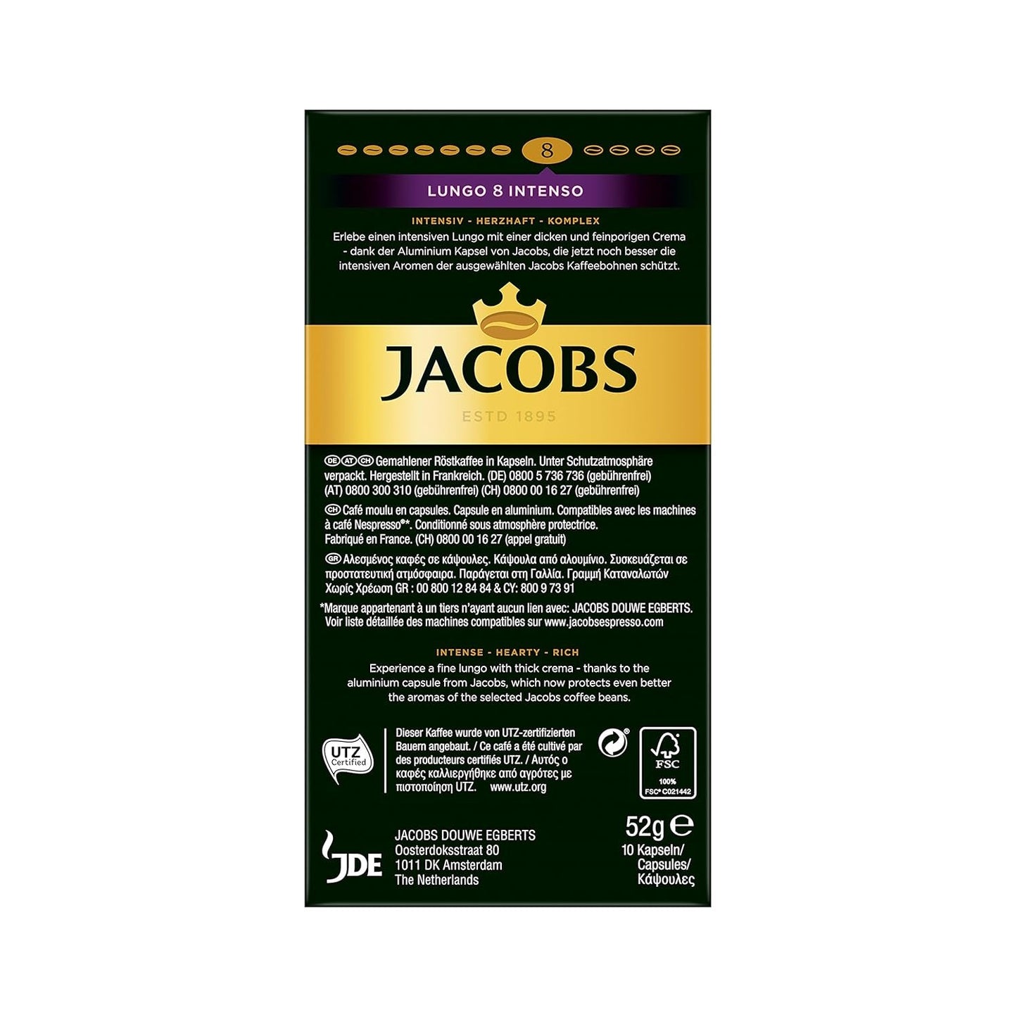 Jacobs Kapseln Lungo Intenso, Intensität 8 & Kapseln Espresso Intenso, Intensität 10.100 Nespresso®* compatibile Kaffeekapseln, Confezione da 10, 10 x 10 Getränke
