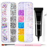 Makartt Gel adesivo per strass - Set di colla UV per unghie da 15 ml con ciondoli per unghie rosa Cuore Cerchio Gioielli per unghie e accessori per design delle unghie per manicure domestica Regalo di San Valentino