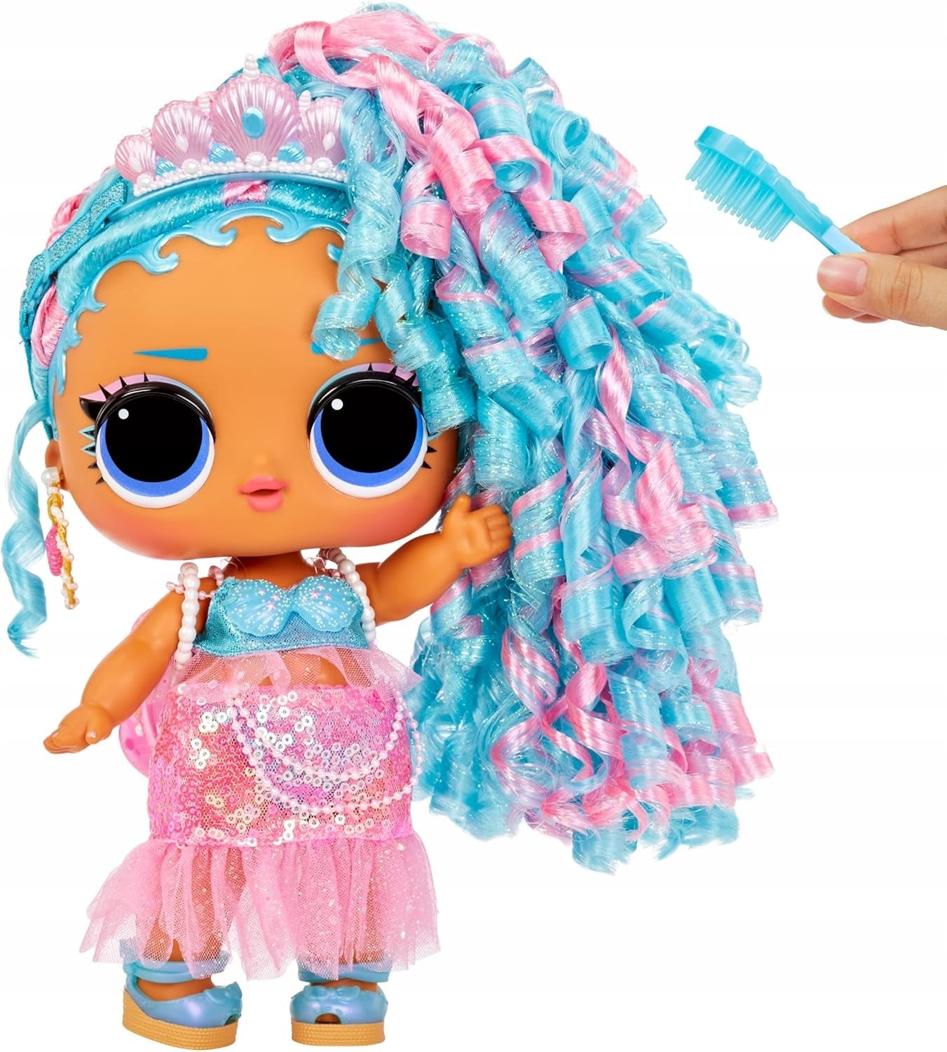 LOL. Sorpresa! Big Baby Hair Hair Hair – SPLASH QUEEN – 27,94 cm große Puppe mit 14 Überraschungen, Accessori zum Teilen und echten Haaren – Für Kinder und Sammler ab 4 Jahren