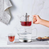 Karaca Dora Set bollitore in vetro borosilicato con infusore per tè in acciaio inossidabile, bollitore da 2 litri e bollitore in vetro da 1 litro con infusore, bollitore turco, Caydanlik, macchina per tisane turche, tè sfuso, XL