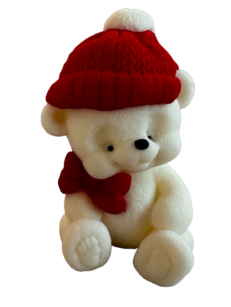 Decorazione commestibile in pasta di zucchero, orsetto con papillon e cappello rosso. Decorazioni in pasta di zucchero Naty Shop